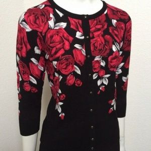 White House Black Market Red Floral Cardigan XS